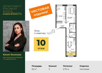 Продам 2-комнатную квартиру, 51.9 м2, Санкт-Петербург, метро Выборгская