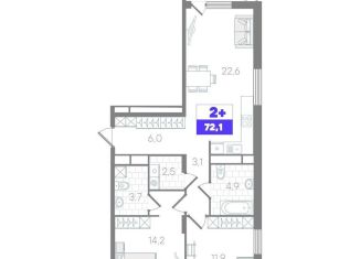 Продажа 2-комнатной квартиры, 72.1 м2, Тюмень