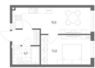 Продажа 1-комнатной квартиры, 37.6 м2, Калининград