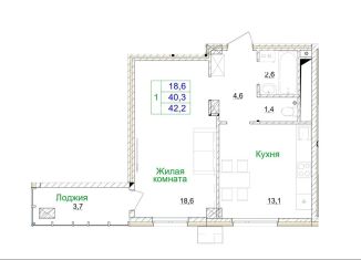 Однокомнатная квартира на продажу, 42.2 м2, Белгородская область, микрорайон Космос, 11