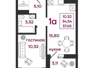 Продажа 1-комнатной квартиры, 37.7 м2, Пенза, Железнодорожный район, улица Баталина, 31