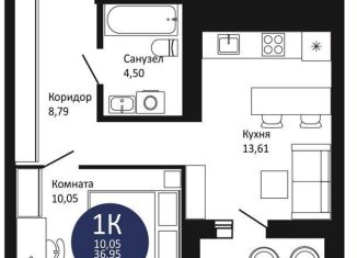 Продажа 1-комнатной квартиры, 39 м2, Новосибирск, Октябрьский район