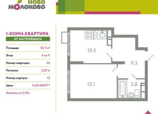 Продается 1-ком. квартира, 36.7 м2, село Молоково, жилой комплекс Ново-Молоково, 13, ЖК Ново-Молоково