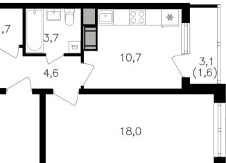 Продается однокомнатная квартира, 41.1 м2, Москва, улица Берзарина, 32к1.2