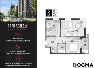 Двухкомнатная квартира на продажу, 61.5 м2, Краснодар