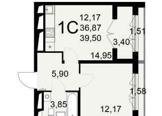 Продается однокомнатная квартира, 39.5 м2, Тула