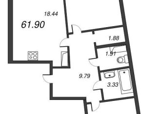 Продается 2-комнатная квартира, 63.6 м2, Мурино