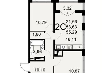 2-комнатная квартира на продажу, 55.3 м2, Тульская область