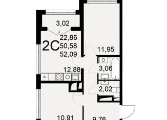 2-комнатная квартира на продажу, 52.1 м2, Тула
