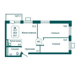 Продается 2-комнатная квартира, 69.1 м2, рабочий посёлок Андреевка, жилой комплекс Андреевка Лайф, 2