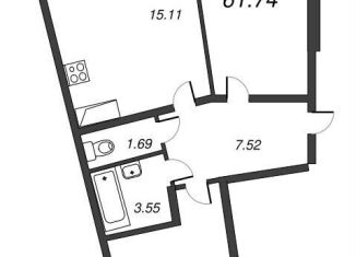 Двухкомнатная квартира на продажу, 64.2 м2, Мурино