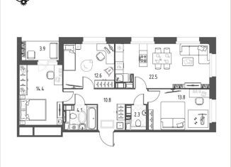 3-комнатная квартира на продажу, 82.5 м2, Омская область, микрорайон Зелёная Река, 11