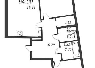 Продается двухкомнатная квартира, 65.8 м2, Мурино