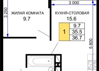 Продаю однокомнатную квартиру, 36.7 м2, Краснодар, ЖК Дыхание