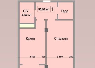 Продажа однокомнатной квартиры, 55.9 м2, Нальчик, улица Шарданова, 33, район Затишье