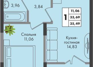 Продам однокомнатную квартиру, 35.5 м2, Краснодар, улица имени Генерала Брусилова, 5лит1.2