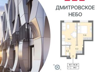 Продаю однокомнатную квартиру, 34.3 м2, Москва, САО