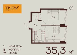 Продаю однокомнатную квартиру, 35.3 м2, Москва, станция Зорге