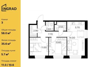 Продается трехкомнатная квартира, 58 м2, Мытищи, жилой комплекс Белый Grad, к11.2