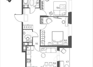 2-комнатная квартира на продажу, 63.5 м2, Омская область, микрорайон Зелёная Река, 11