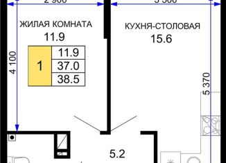 Продажа однокомнатной квартиры, 38.5 м2, Краснодар