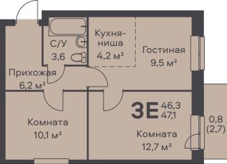 Продам трехкомнатную квартиру, 47.1 м2, Пермь, Орджоникидзевский район