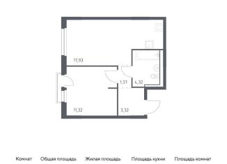 Продается 1-комнатная квартира, 38.3 м2, деревня Новосаратовка