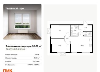 Продается двухкомнатная квартира, 55.6 м2, городской посёлок Новоселье, ЖК Таллинский Парк, жилой комплекс Таллинский Парк, 3.1