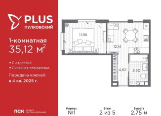 Продажа однокомнатной квартиры, 35.2 м2, Санкт-Петербург, муниципальный округ Пулковский Меридиан