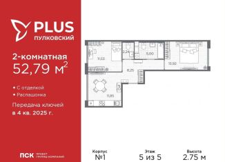 Продам двухкомнатную квартиру, 52.8 м2, Санкт-Петербург, Московский район