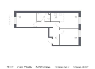 2-комнатная квартира на продажу, 56.8 м2, деревня Столбово, проспект Куприна, 30к9