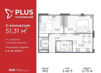 Продаю двухкомнатную квартиру, 51.3 м2, Санкт-Петербург