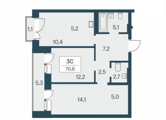 3-ком. квартира на продажу, 70.8 м2, Новосибирск, ЖК Расцветай на Красном