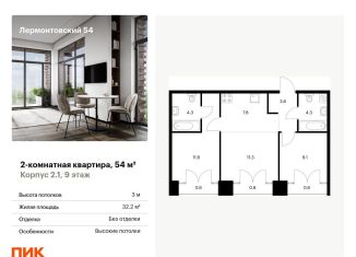Продам двухкомнатную квартиру, 54 м2, Санкт-Петербург, жилой комплекс Лермонтовский 54, к 2.1, метро Балтийская