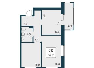 Продам 2-комнатную квартиру, 59.7 м2, Новосибирск, Заельцовский район