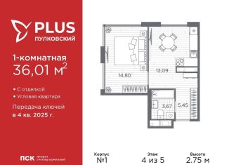 Продаю 1-комнатную квартиру, 36 м2, Санкт-Петербург, Московский район