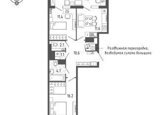 Продается двухкомнатная квартира, 62.3 м2, Санкт-Петербург, Измайловский бульвар, 9, метро Балтийская