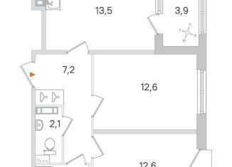Продажа 2-комнатной квартиры, 53.8 м2, Санкт-Петербург