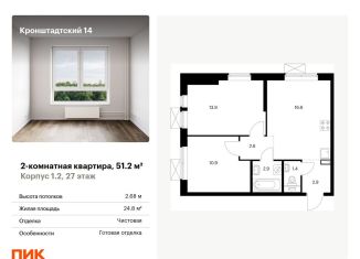 Продам 2-комнатную квартиру, 51.2 м2, Москва, метро Водный стадион