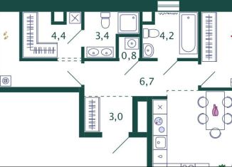 Продажа двухкомнатной квартиры, 74.4 м2, Москва, 2-я очередь, к9, ЮАО