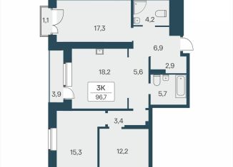Продаю 3-комнатную квартиру, 96.7 м2, Новосибирская область