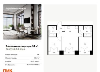 Продам двухкомнатную квартиру, 54 м2, Санкт-Петербург, жилой комплекс Лермонтовский 54, к 2.1, Адмиралтейский район