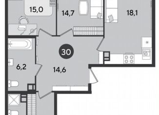 Продаю трехкомнатную квартиру, 92.7 м2, Краснодар