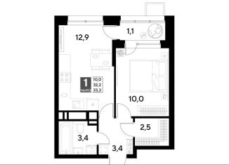 Продам однокомнатную квартиру, 33.3 м2, Омск