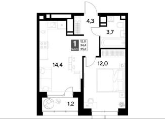 1-ком. квартира на продажу, 35.6 м2, Омская область