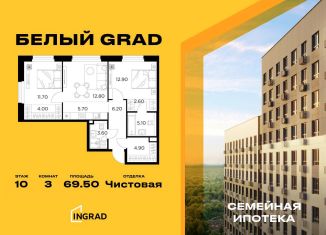 Продается трехкомнатная квартира, 69.5 м2, Мытищи, жилой комплекс Белый Grad, 12.2