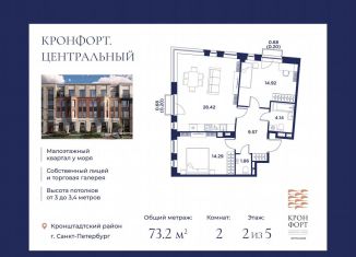 Продажа двухкомнатной квартиры, 73.2 м2, Санкт-Петербург