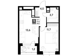 Продаю однокомнатную квартиру, 34.2 м2, Омск