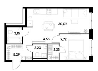 Продается 1-ком. квартира, 47.3 м2, Калуга, Ленинский округ