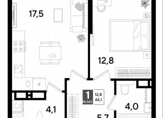 Продаю 1-ком. квартиру, 44.1 м2, Краснодар, Прикубанский округ